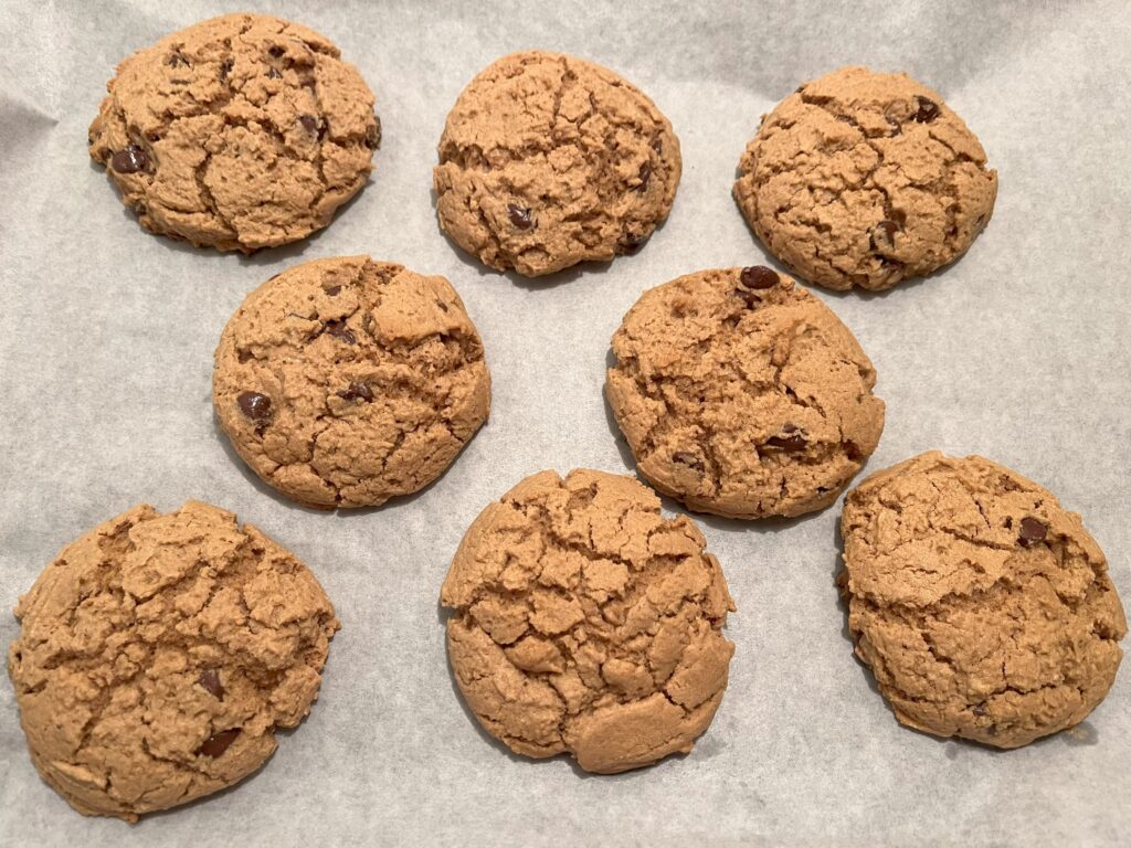 Baked peanut butter chocolate chips cookies.