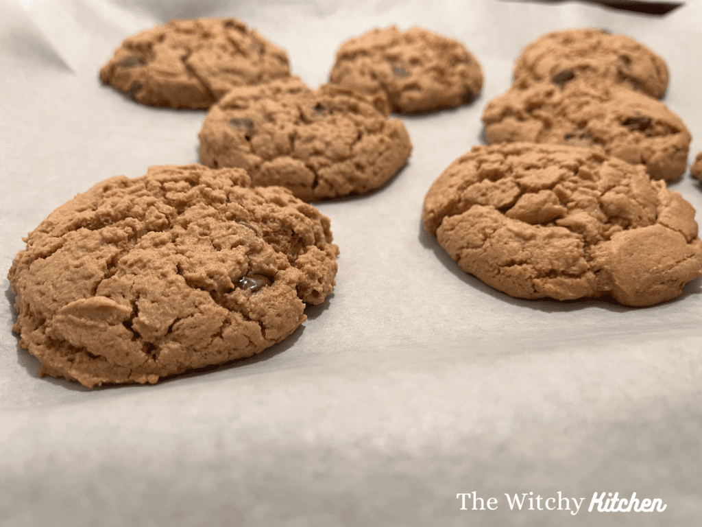 Peanut butter chocolate chip cookies by The Witchy Kitchen.