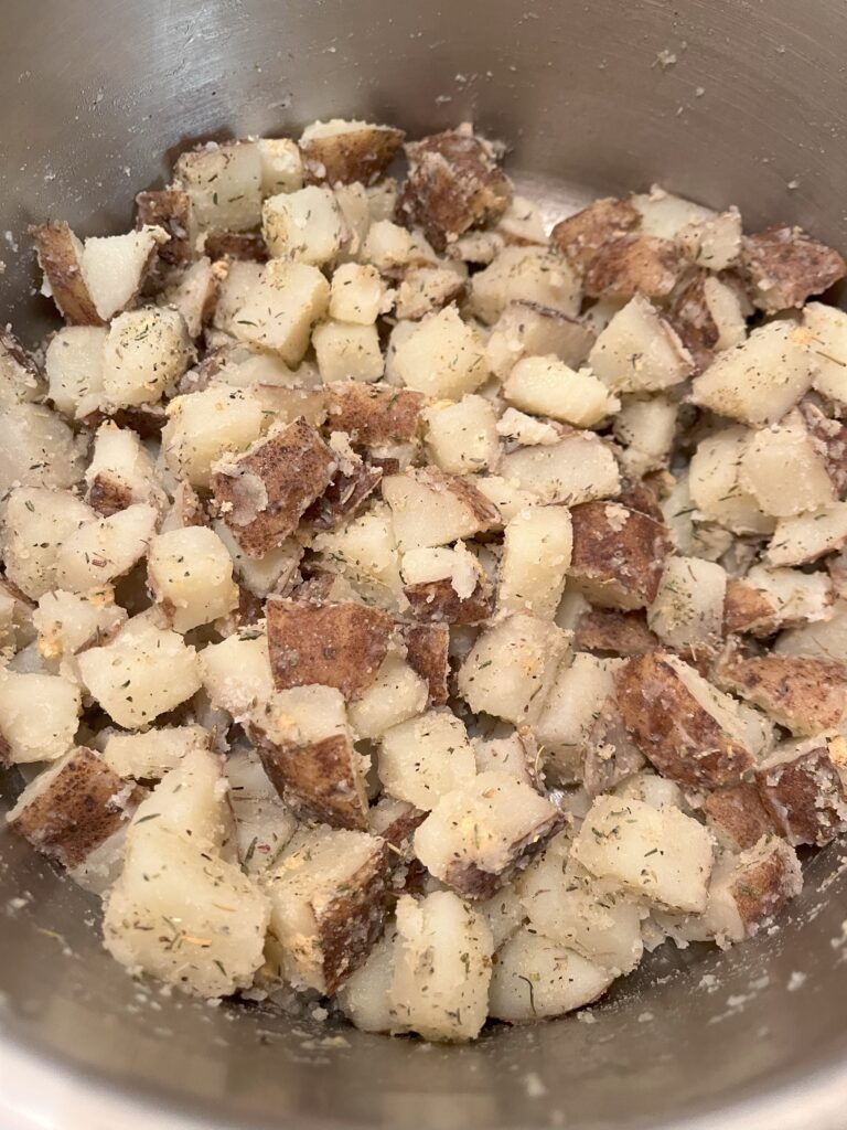 Seasoned parboiled potatoes.