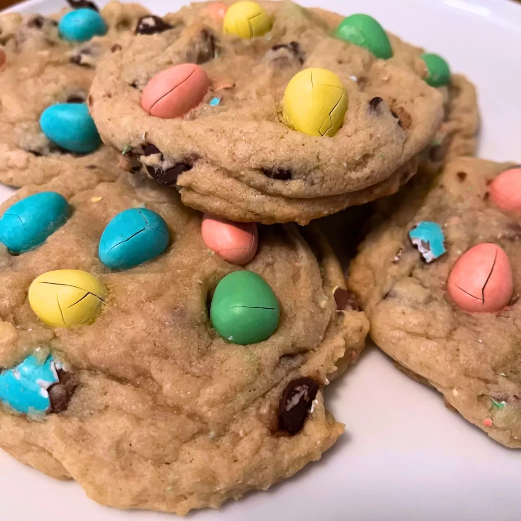 Mini Egg cookies on a white plate.